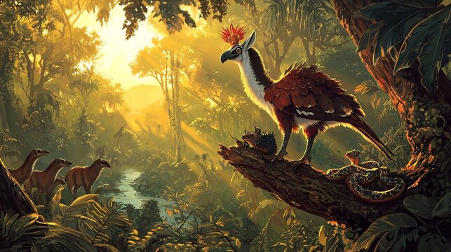 Mysterious African rainforest where okapis duikers crowned eagles Gaboon vipers and tree pangolins thrive under golden morning light