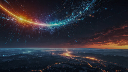 Meteoric Energy Surge Over a Night Landscape