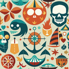 Sketchy Pirate Bundle Outline of a Ship and Skull with Bones