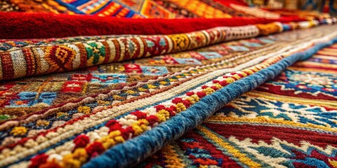 Obraz premium Close-up Candid Shot of Diverse Carpet Textures: Luxurious, Shaggy, Modern, and Traditional Designs
