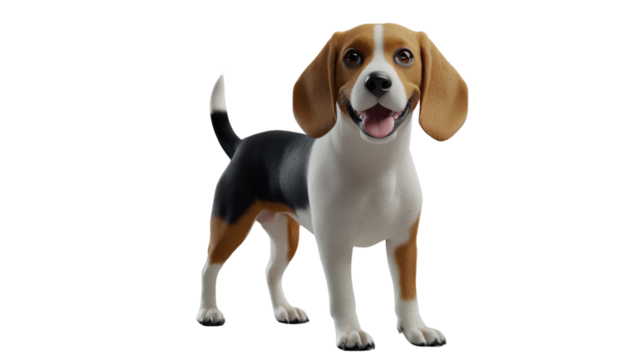 Playful beagle standing and panting on transparent background