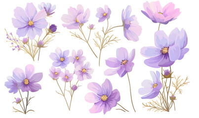 Creative 2D Doodle Floral Illustrations on White Background