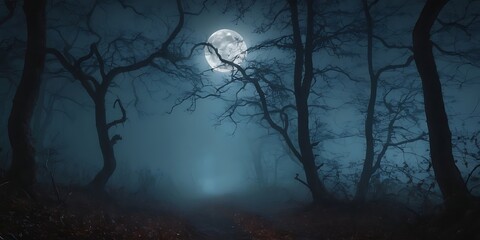 Obraz premium Spooky Forest at Night Halloween