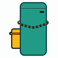 Refrigerator locked with chain. Diet concept. Vector on white background.