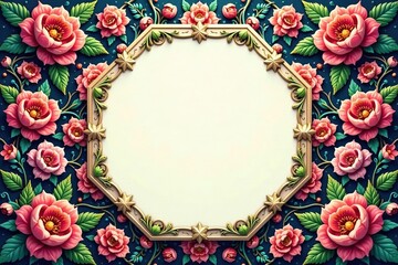 Fototapeta premium Intricate floral pattern within a hexagonal geometric frame , design, deco, wallpaper