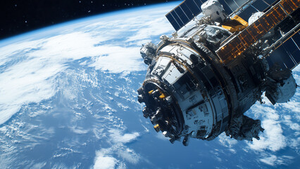 Space Station in Orbit with LED Data Display on Earth’s Air Quality