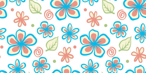 Hand drawn simple abstract flowers print. Trendy collage pattern. Fashionable template for fabric design.