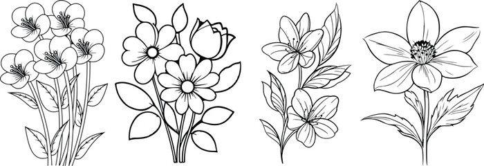 Silhouette of rose lily hibiscus flower eps illustrations