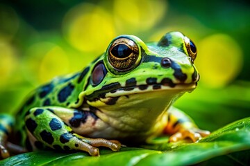 Fototapeta premium Close-up Portrait of a Spotted Frog, Amphibian Wildlife Photography