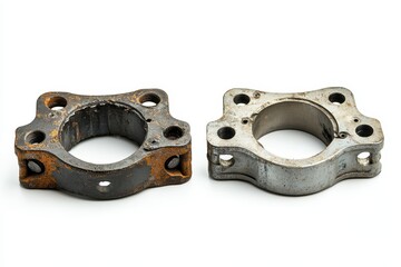 Obraz premium Old rusted flange and new metal flange side by side.