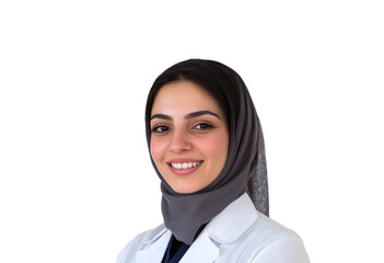 Smiling female doctor in a gray hijab