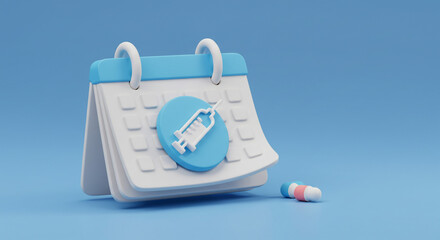 Scheduling your wellness: A timely reminder of your health appointments, shown with a calendar and medication, in a calming blue palette.