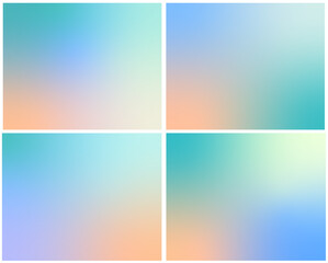 Obraz premium Pastel Color Gradient Background in 4 Variations, Beach Earthy Palette for Brochures, Posters, Social Media, Presentations, Branding. Colorful Blurred Abstract Blue Green Orange Yellow Wallpaper 