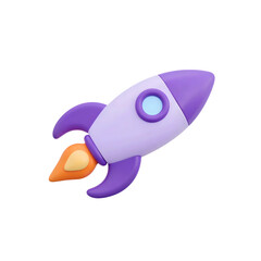 Fototapeta premium 3D Rocket Icon – Purple Cartoon Spaceship with Fire Thruster