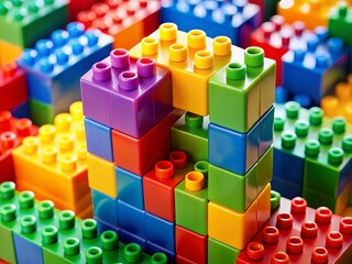 Naklejka premium Colorful Building Block Font Letters & Numbers, High-Resolution Stock Photo