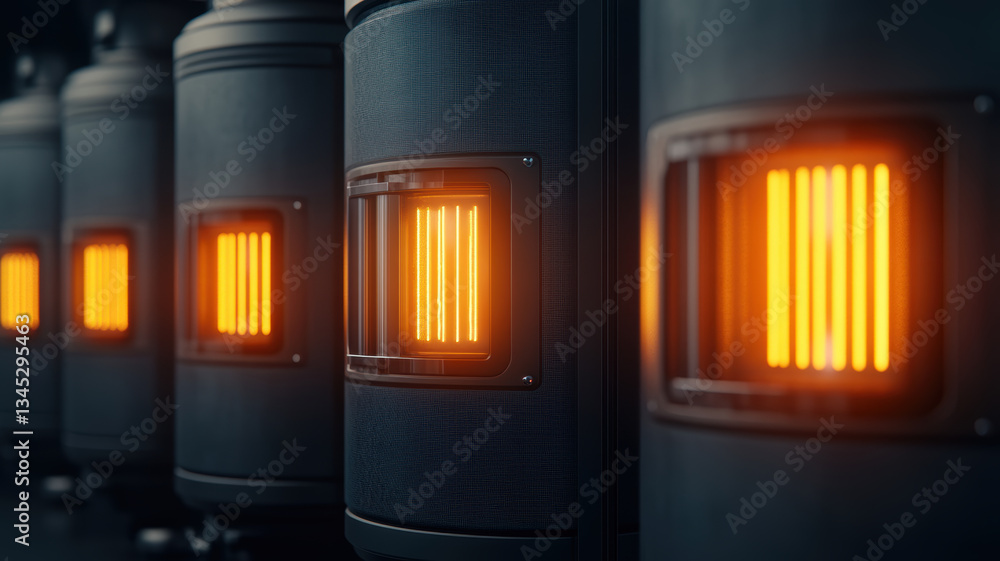 Poster modern heating devices with glowing elements provide efficient warmth and detoxification through adv