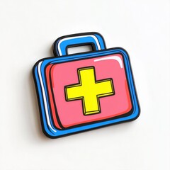 Obraz premium Colorful Cartoon Style Medical First Aid Kit Icon for Health and Safety Illustration on White Background