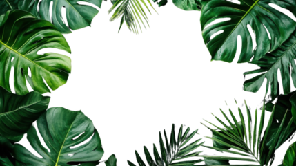 Tropical green leaves frame on transparent background