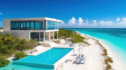 Fototapeta premium Luxury Beachfront Villa: Caribbean Paradise Getaway