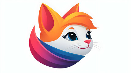 Friendly Cartoon Cat Portrait with Colorful Scarf