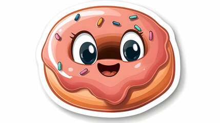 Fototapeta premium Cute Kawaii Pink Donut Sticker with Sprinkles