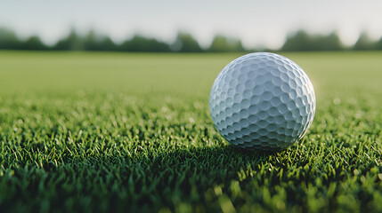 Obraz premium Close-up of a Golf Ball on Fresh Green Grass in a Scenic Outdoor Golf Course Environment