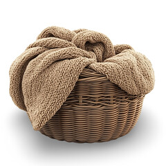 Obraz premium Wicker Basket with Blanket Storage: Transparent Background