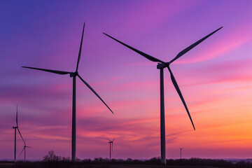 Fototapeta premium wind turbines generating renewable energy at sunset