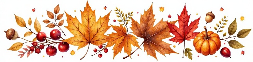 Obraz premium Vibrant autumn leaves and berries create a beautiful seasonal arrangement.