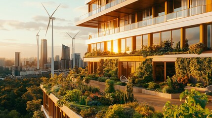 Fototapeta premium EcoFriendly Rooftop Apartment City View