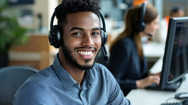 Technical support agent guiding client through setup, advanced digital tools and computer systems, professional and focused modern workspace