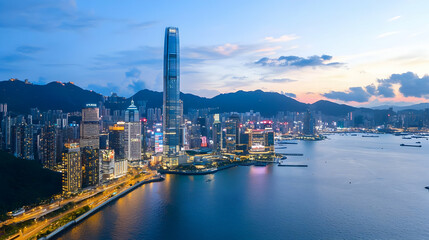 Fototapeta premium Hong Kong City Skyline At Sunset