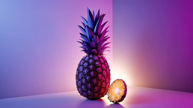 Vibrant Pineapple Still Life: A Neon-Lit Tropical Delight