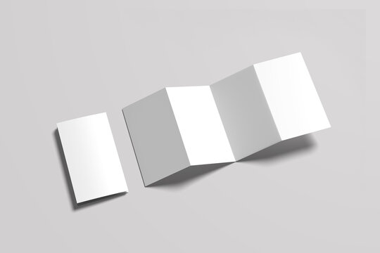 Four fold brochure Vector white blank square four panel accordion fold opened on white background. 