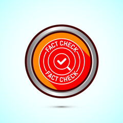 Fact check icon design illustration, Fact checking label, Fake news verified sign, Orange color shadow button design