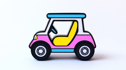 Colorful Toy Car Illustration in Vibrant Pink, Yellow, and Blue on a Neutral Background for Playful Imagery