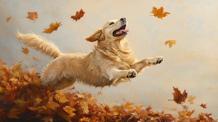 Golden Retriever's Joyful Leap: A Celebration of Autumn's Beauty and Canine Spirit