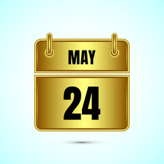 May 24 calendar and time planner on gold background. Daily calendar icon, schedule symbol