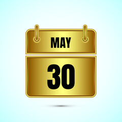 May 30 calendar and time planner on gold background. Daily calendar icon, schedule symbol