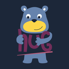 Cute bear character holding the word 