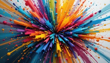 Vibrant color explosion abstract art digital design studio environment dynamic viewpoint