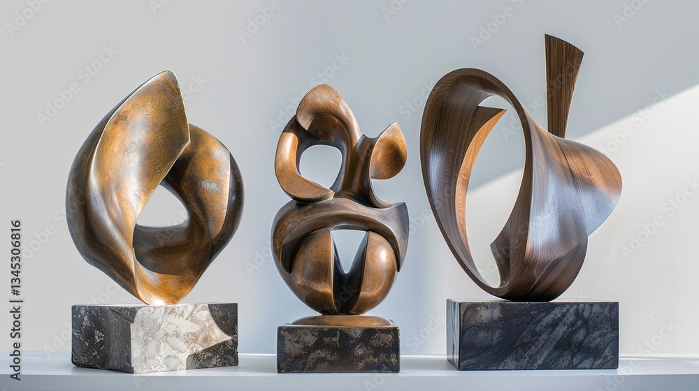 Poster elegant abstract sculptures showcased in a contemporary gallery highlighting artistry and design gen