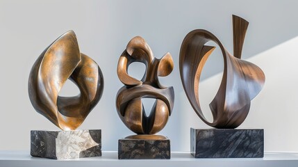 Elegant abstract sculptures showcased in a contemporary gallery highlighting artistry and design Generative AI