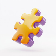 Obraz premium Yellow and Purple Puzzle Piece Icon, 3D Floating Style.