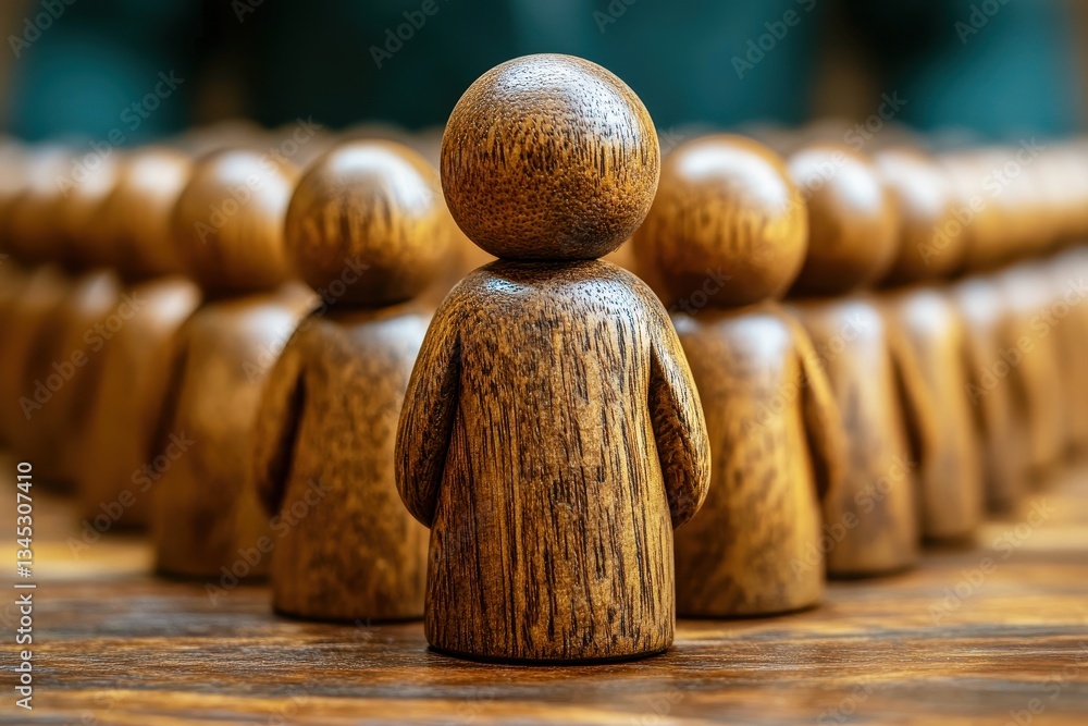 Aufkleber wooden figurines representing unity and community in a circle of support with one centered on a wood