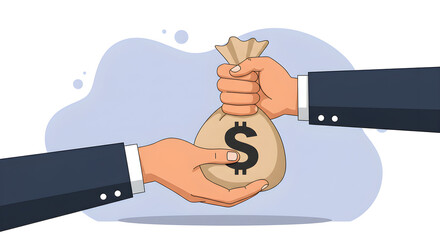 Money Bag Exchange – Salary, Gift, or Financial Transaction Concept