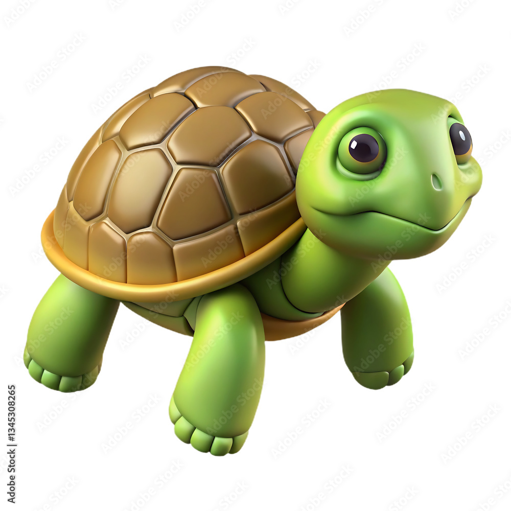 Poster a sweet little turtle on an adventure, showcasing a charming 3d design with vibrant colors and playf