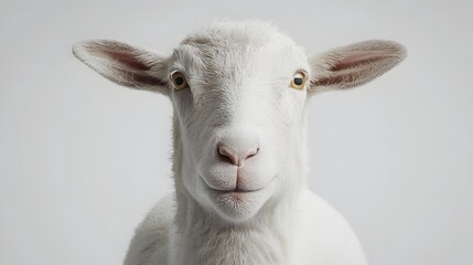 Obraz premium Adorable White Sheep Portrait Fluffy Wool Farm Animal Close up Innocent Expression