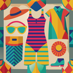 Vibrant Beachwear Collection with Flat Design Vector Illustrations