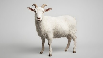 Fototapeta premium Fluffy White Goat Standing Farm Animal Portrait Studio Shot